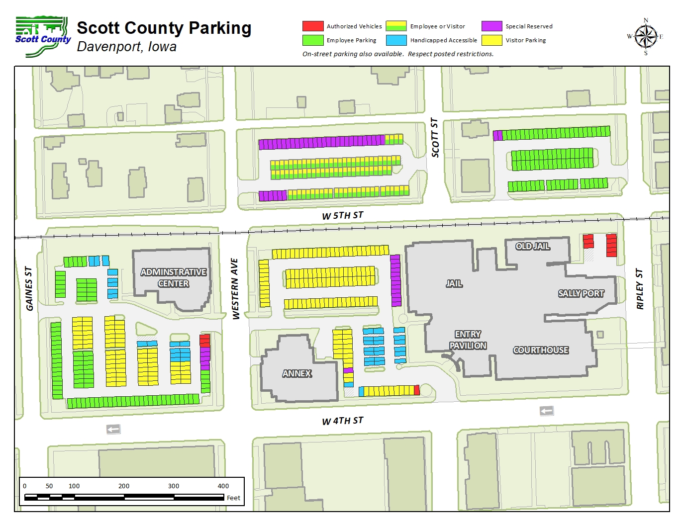Scott County Iowa downtown campus parking map.