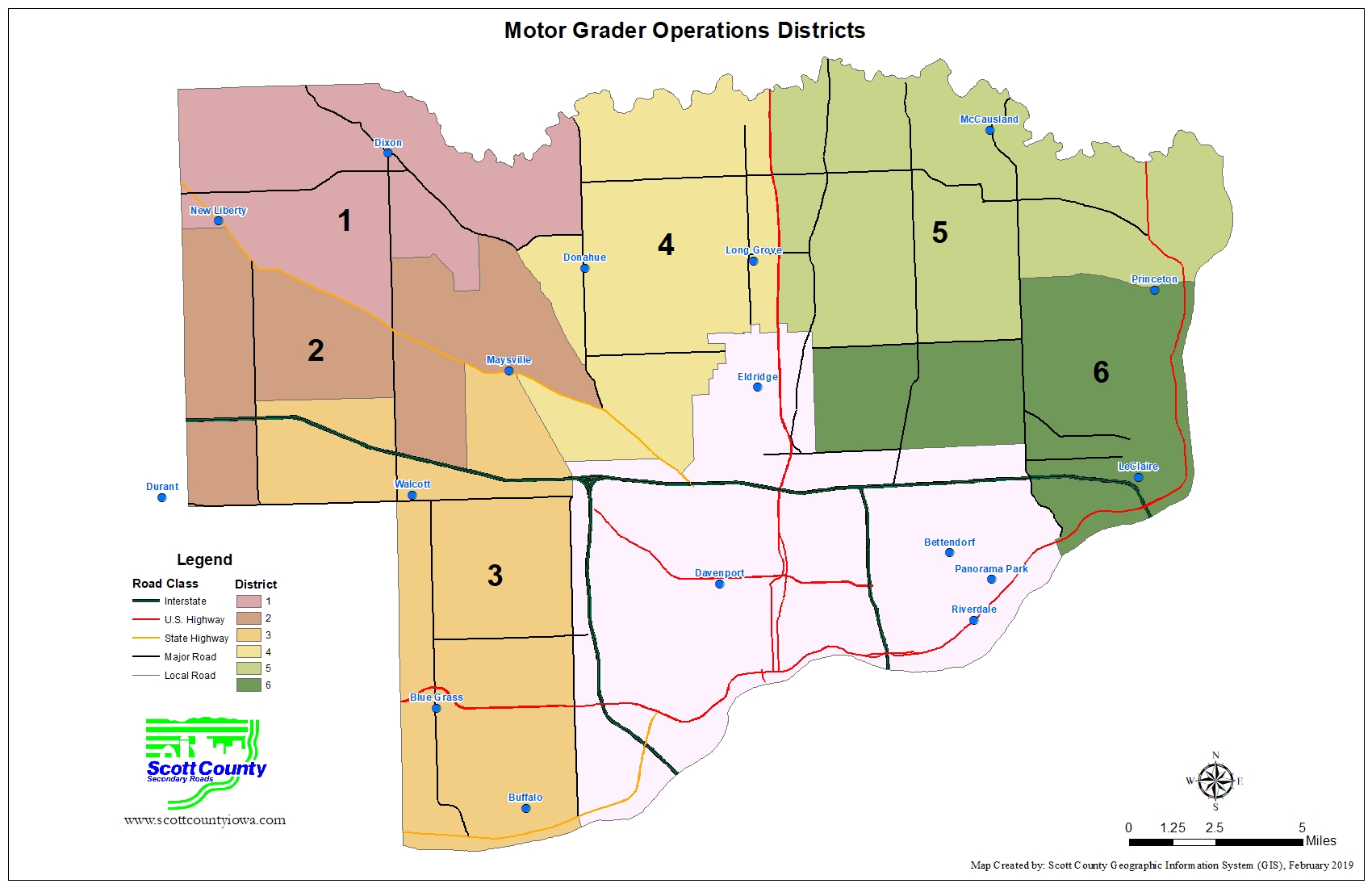 Map of the motor grader operation districts.