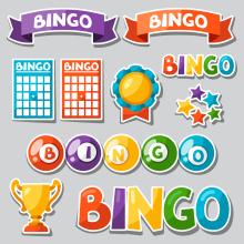 bingo cards, banners, trophies, stars and bingo wrote out