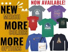 This says new merch, more colors, more options with some of the options displayed. 