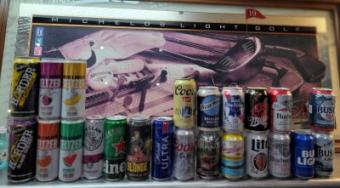 Display of canned alcoholic beverages sold in the clubhouse