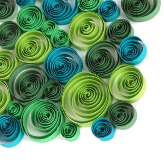 curled colored paper green and blue