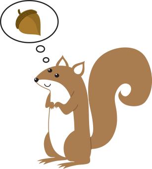 illustration of squirrel thinking about an acorn