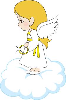 blonde angel with wings on a cloud
