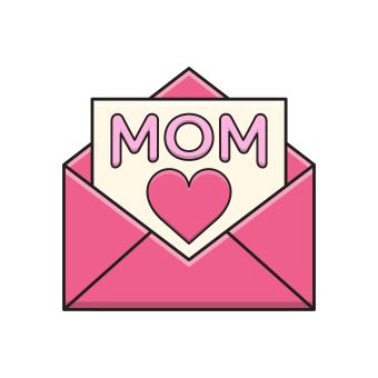 card and envelope that says mom with a heart in pink