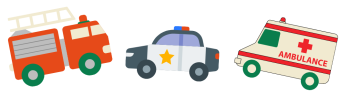 Illustration of a firetruck, police car, and ambulance