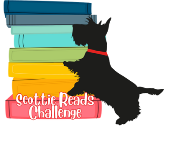 Illustration of a Scottie dog climbing a pile of books