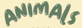 the word animals in green font