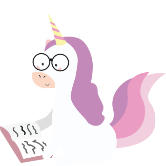 Unicorn wearing glasses and reading a book