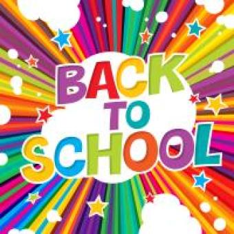 back to school with stars and clouds around in colorful streaks