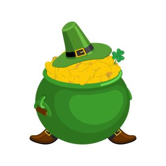  Leprechaun green hat and pot of gold coins.