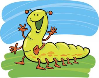 illustration of caterpillar with cartoon face. 