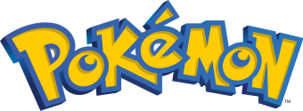 Pokemon logo, yellow text with blue outline