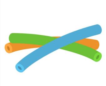 3 pool noodles, blue green and orange