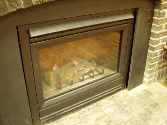 Closeup of fireplace insert.