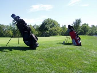 Set of golf bags.