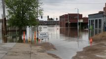 Downtown davenport flood water and buildings