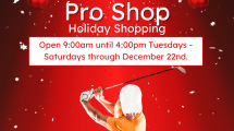 Red and white Christmas themed flyer advertising the pro shop holiday hours.